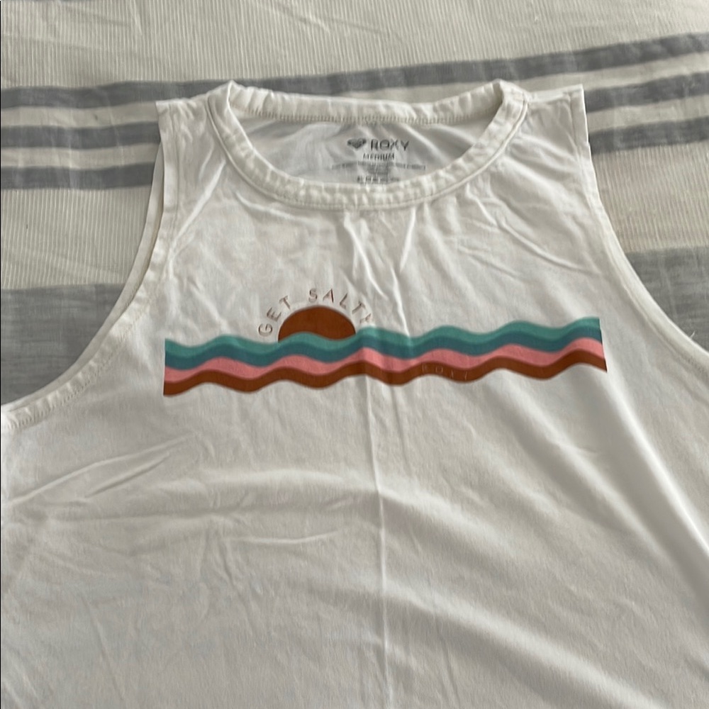 Roxy White Tank Top with Colorful Wave Design